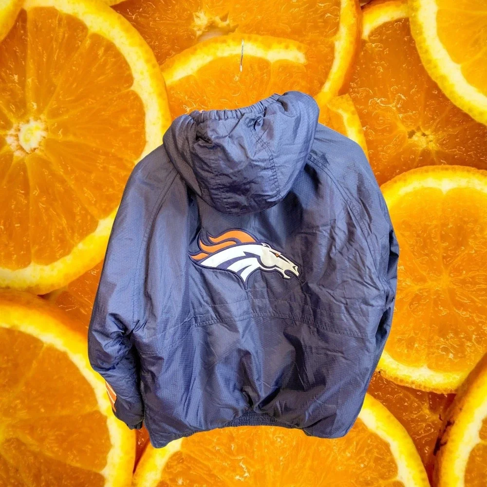 Starter Denver‎ Broncos Pullover Anorak Jacket Kids Size M Orange Navy Blue